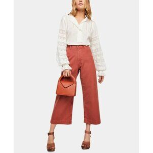 NEW FREE PEOPLE PATTI COTTON CROPPED RED PANTS SZ 8